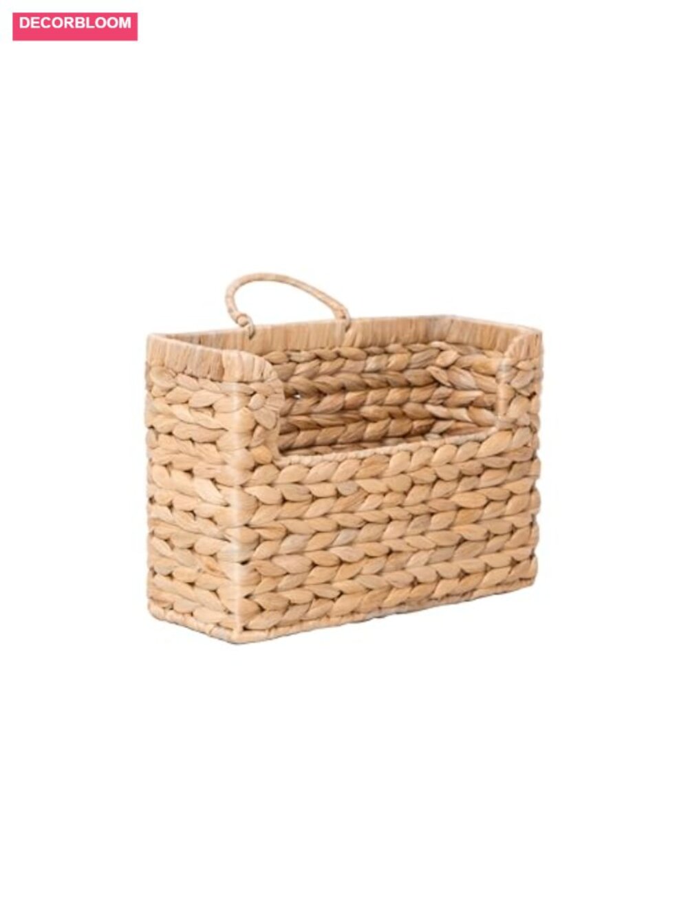 Natural Water Hyacinth Hanging Basket with Handle, Woven Wall Mounted Organizer